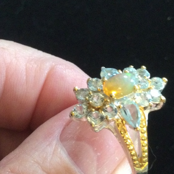 Genuine Fiery Opal & Aquamarine Ring - Picture 7 of 12
